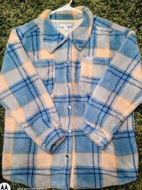 Sugar & Jade Blue Plaid Sherpa Shacket Girls XXL Women’s S-M